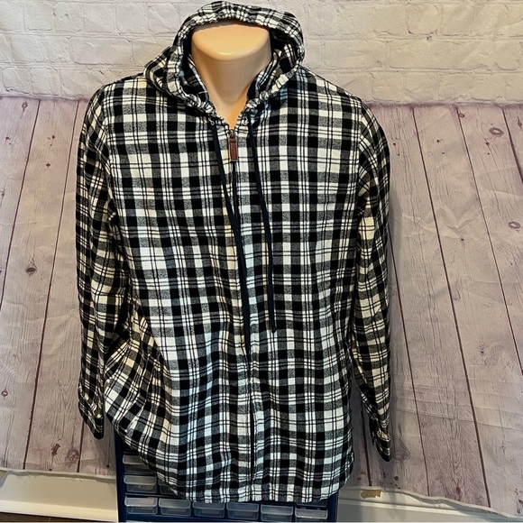 LL Bean Unisex Relaxed Fit Full Zip Flannel Plaid Hooded Jacket Size Medium - Picture 3 of 15